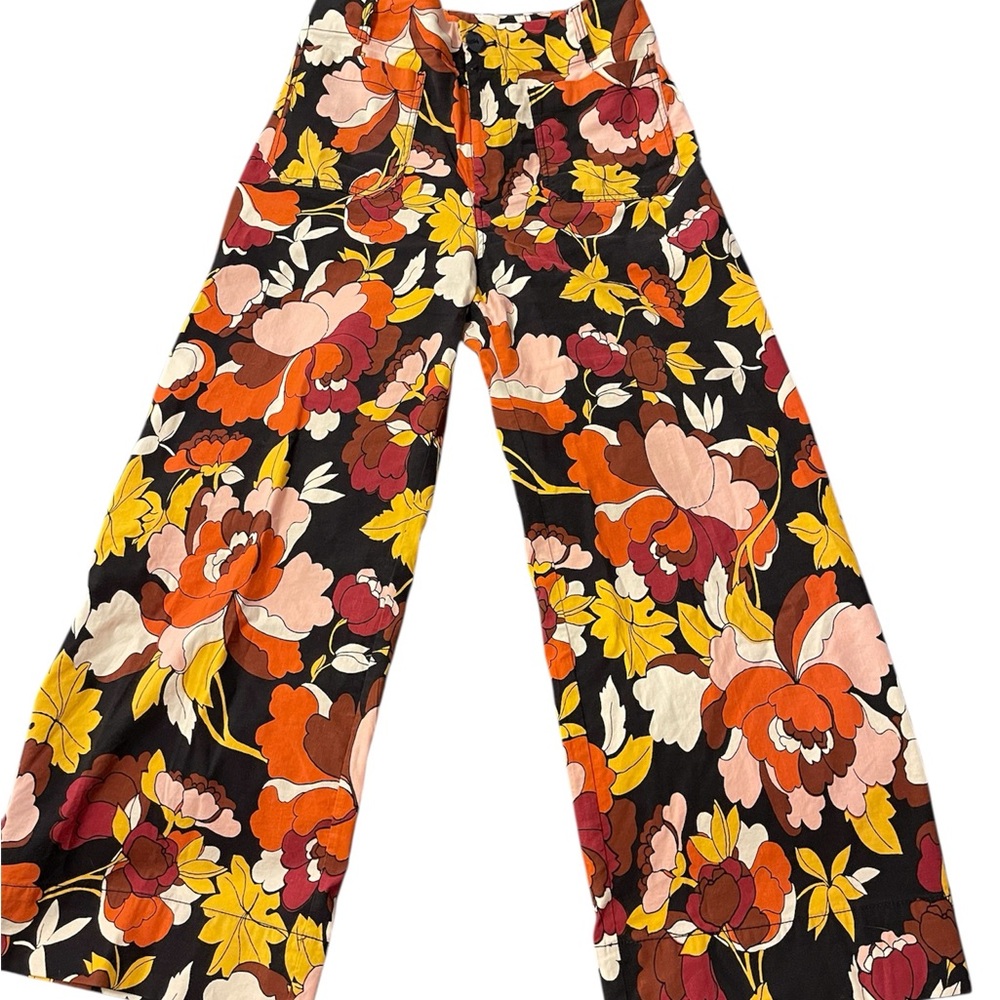 Maeve Floral Wide Leg Pants - Black, Orange, Yellow, Pink